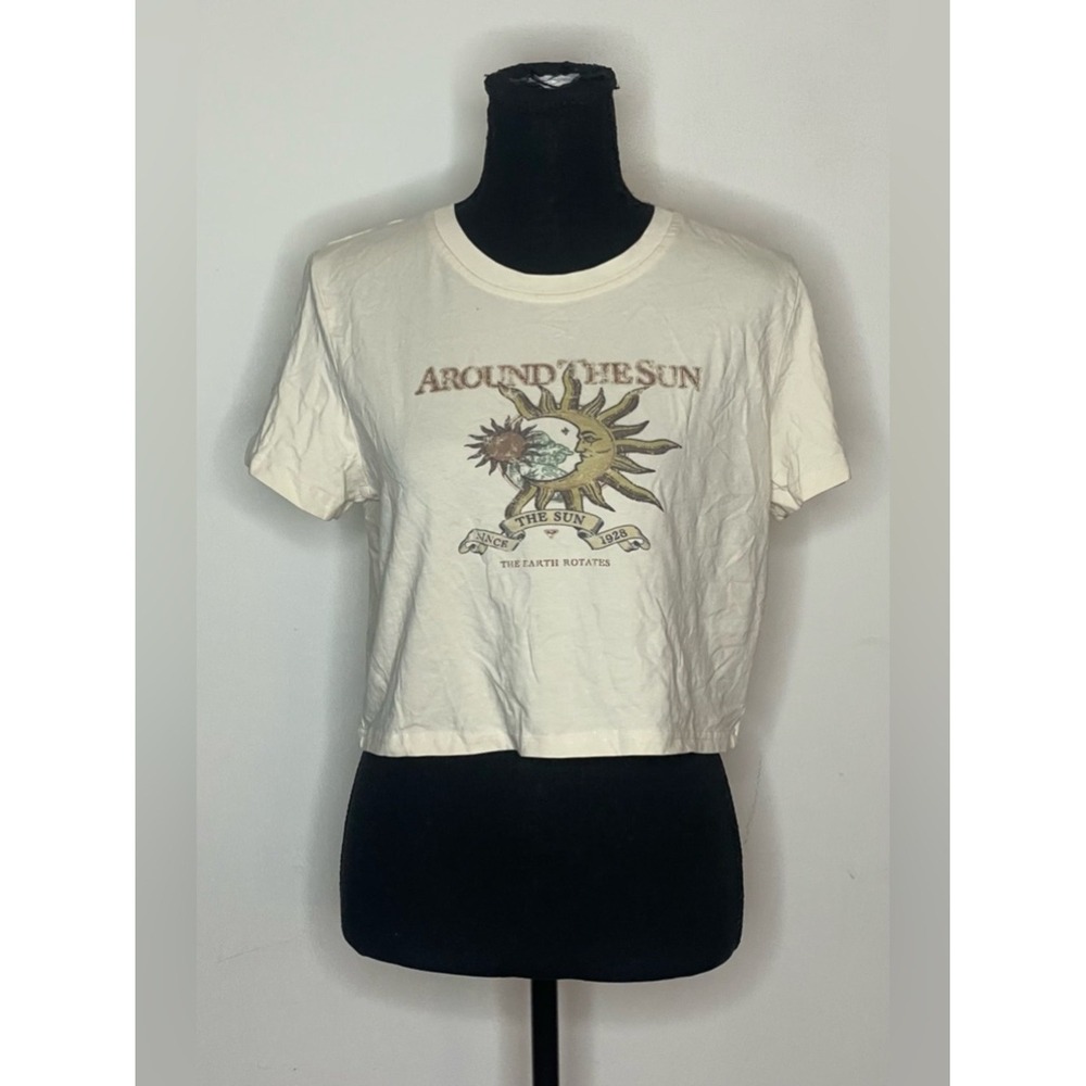 Dazy Women Cream Around The Sun Celestial Graphic Crop T-Shirt XL Short Sleeve - Picture 2 of 8
